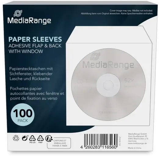 MediaRange Papierstecktaschen m. Sichtfenster, 100er-Pack