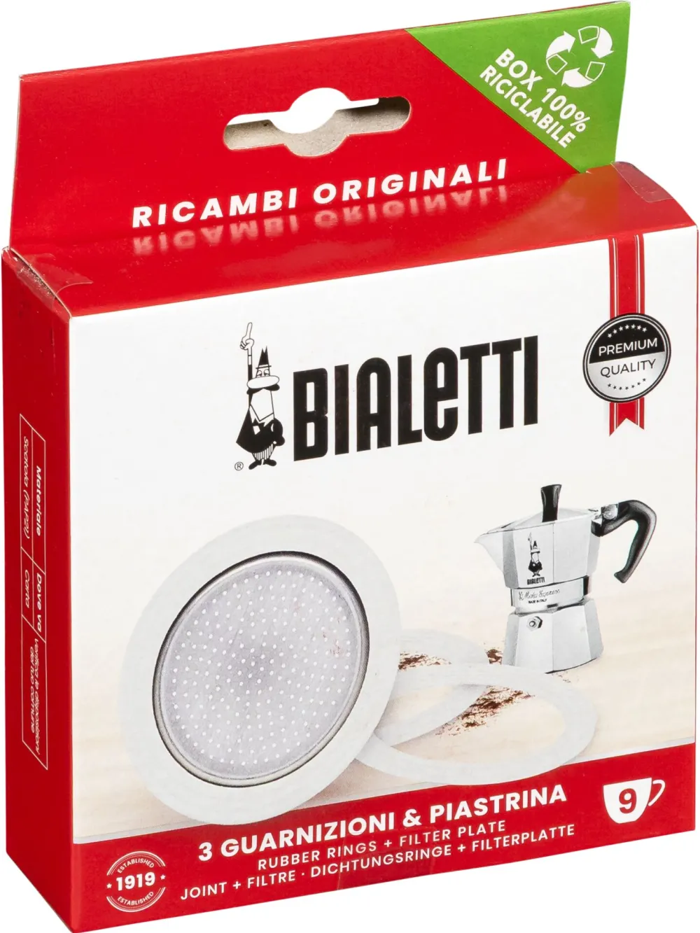 Bialetti Ricambi 3 Replacement Gaskets +1 Filter 9 Cups