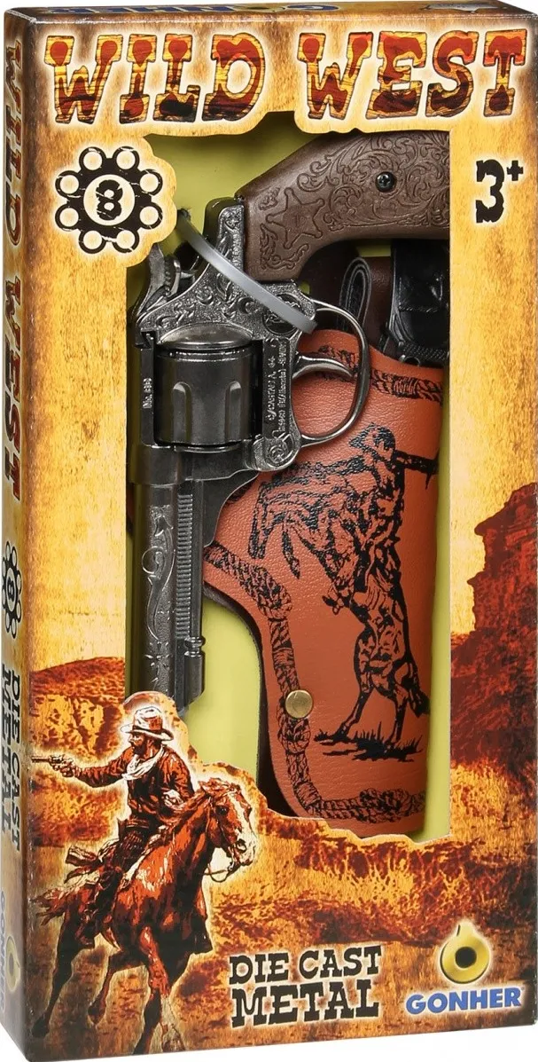 Metal cowboy revolver with a holster Gonher