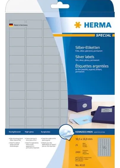 HERMA Etiketten A4 silber 30,5x16,9 mm Folie glänz. 2400 St.