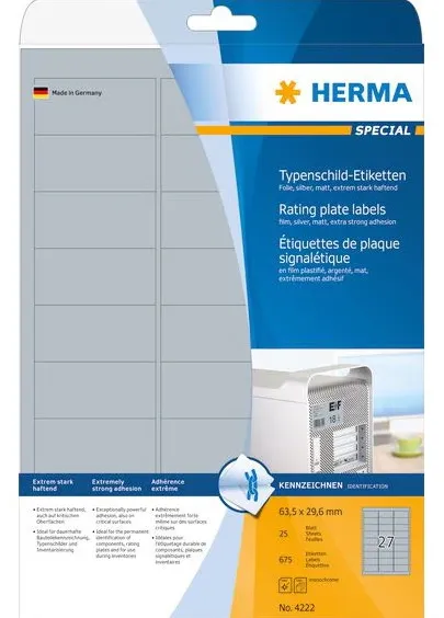 HERMA Typenschildetiketten A4 63,5x29,6 mm Folie 675 St.
