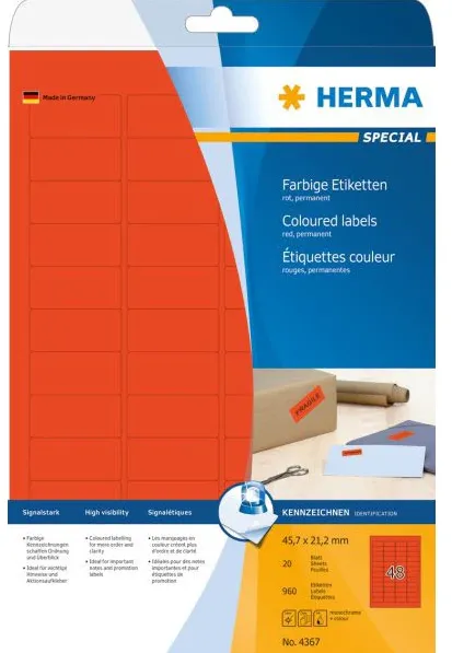 HERMA Etiketten A4 rot 45,7x21,2 mm Papier matt 960 St.