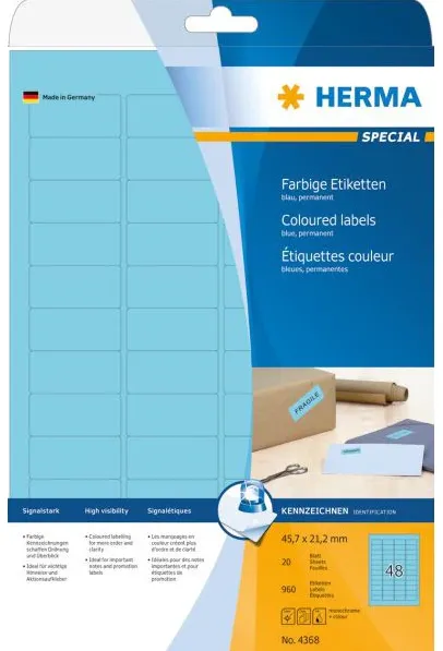 HERMA Etiketten A4 blau 45,7x21,2 mm Papier matt 960 St.