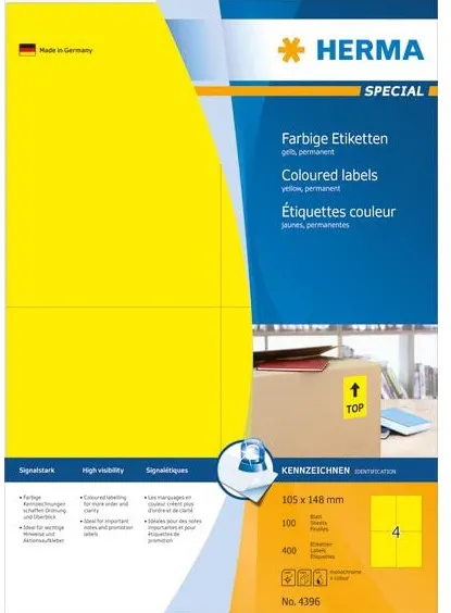 HERMA Etiketten A4 gelb 105x148 mm Papier matt 400 St.
