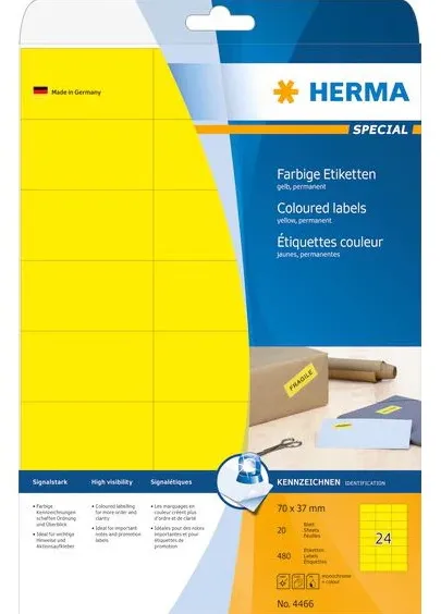 HERMA Etiketten A4 gelb 70x37 mm Papier matt 480 St.