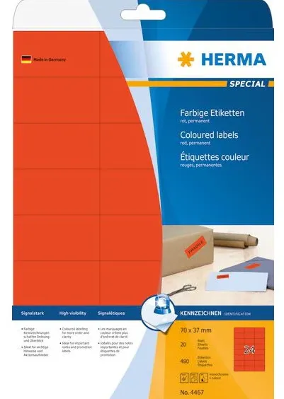 HERMA Etiketten A4 rot 70x37 mm Papier matt 480 St.