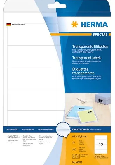 HERMA Etiketten transp. matt A4 97x42,3 mm Folie 300 St.