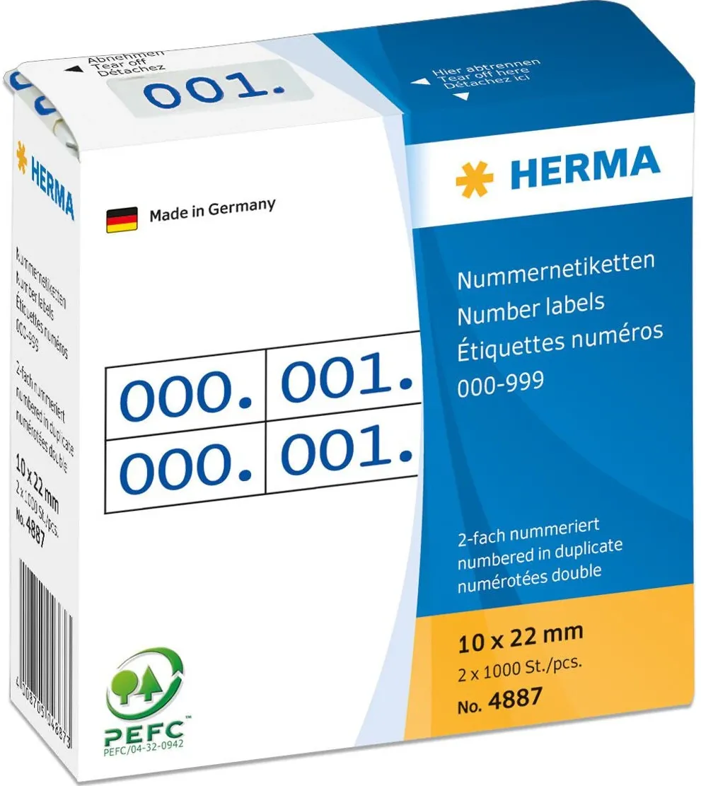 HERMA Nummernetik. doppelt selbstkl. 10x22 mm Aufdruck blau