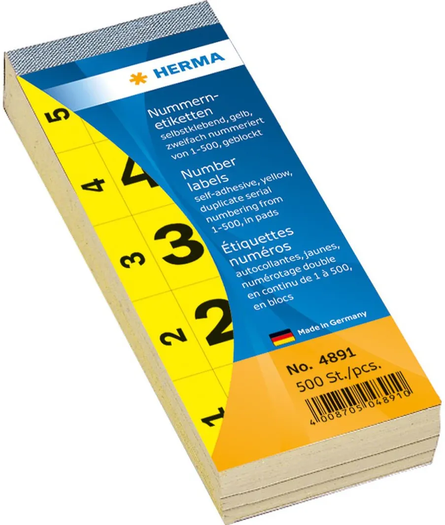 HERMA Nummernblock selbstklebend 1-500 gelb 28x56 mm