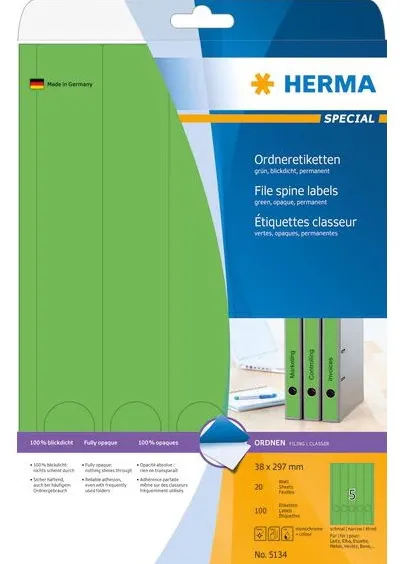 HERMA Ordneretiketten A4 grün 38x297 mm Papier opak 100 St.
