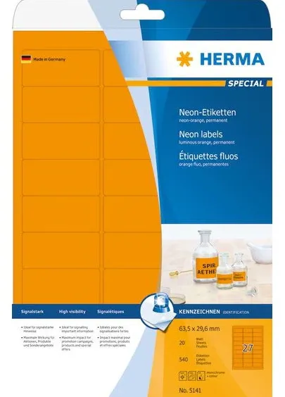 HERMA Etiketten A4 neon-orange 63,5x29,6 mm Papier 540 St.