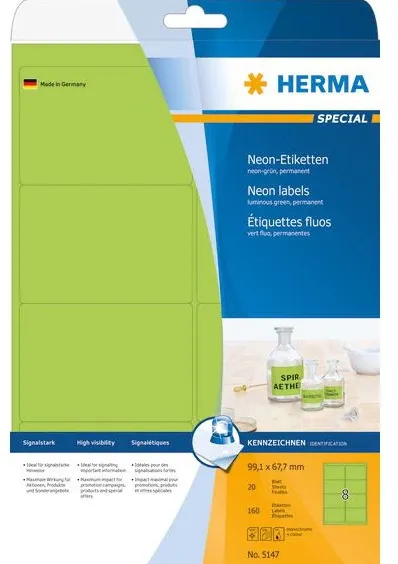 HERMA Etiketten A4 neon-grün 99,1x67,7 mm Papier 160 St.