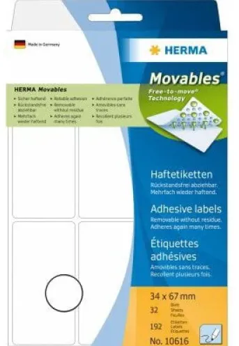 Etichete autoadezive multifunctionale detasabile Herma 10616 34 x 67 mm albe