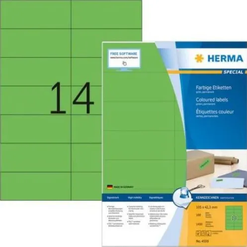HERMA Etiketten A4 grün 105x42,3mm Papier matt 1400 St.