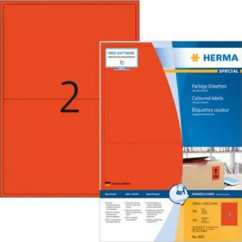 HERMA Etiketten A4 rot 199,6x143,5mm Papier matt 1400 St.