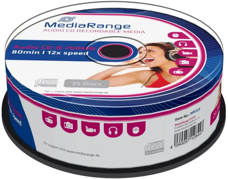 MediaRange CD-R AUDIO 700MB 80Min 12-fache Ges. 25er Cakebox