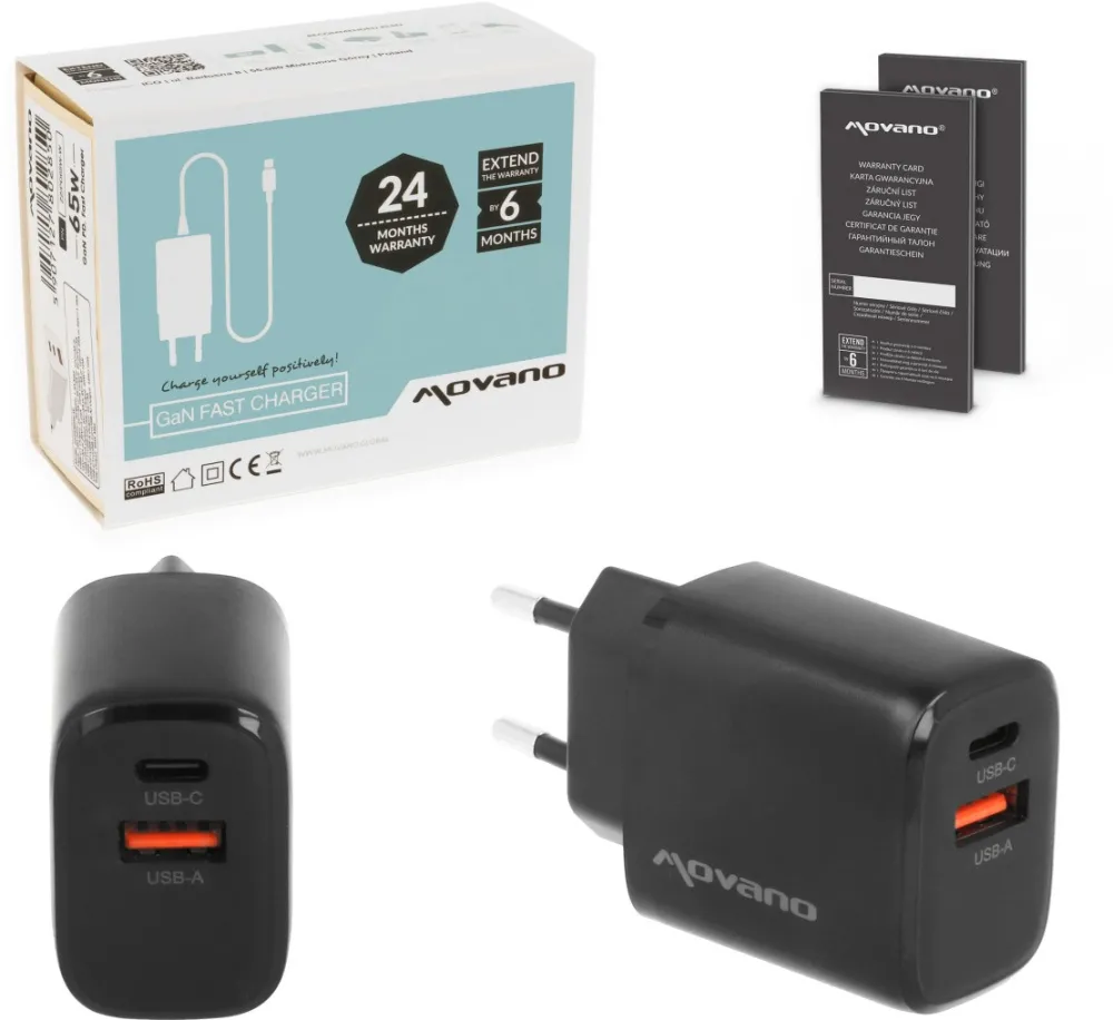 Incarcator telefon Movano GaN 30W USB-C PD negru