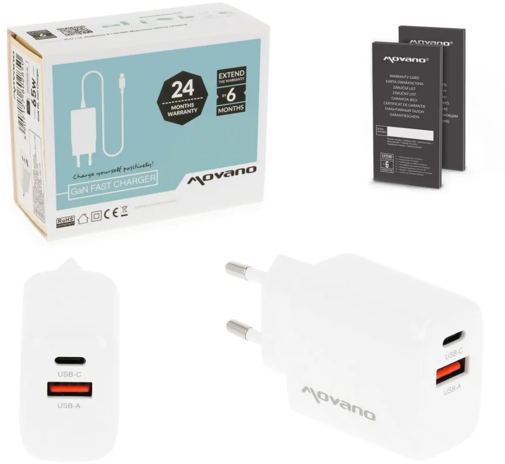 Incarcator telefon Movano GaN 20W USB-C PD alb