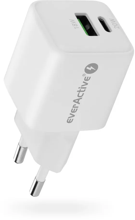 Incarcator telefon GaN everActive SC-330Q USB-A + USB-C 20 W alb