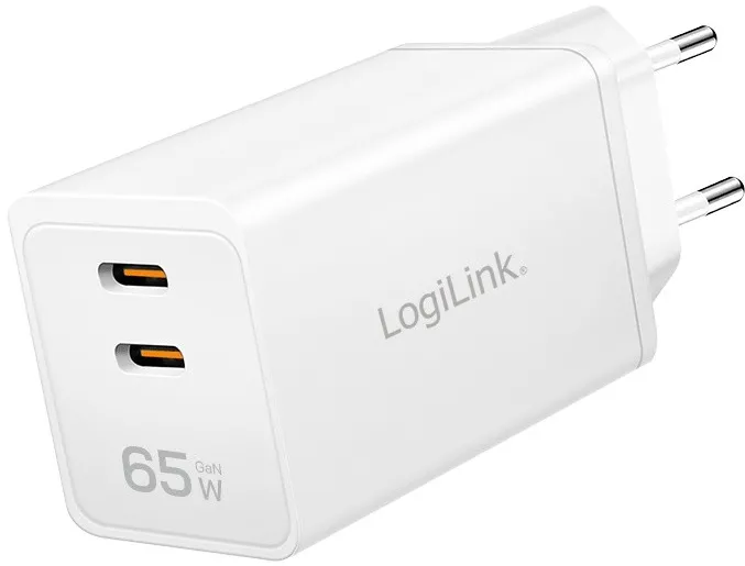 Adaptor priza USB Logilink PA00367 GaN 65W 2x USB-C PD alb