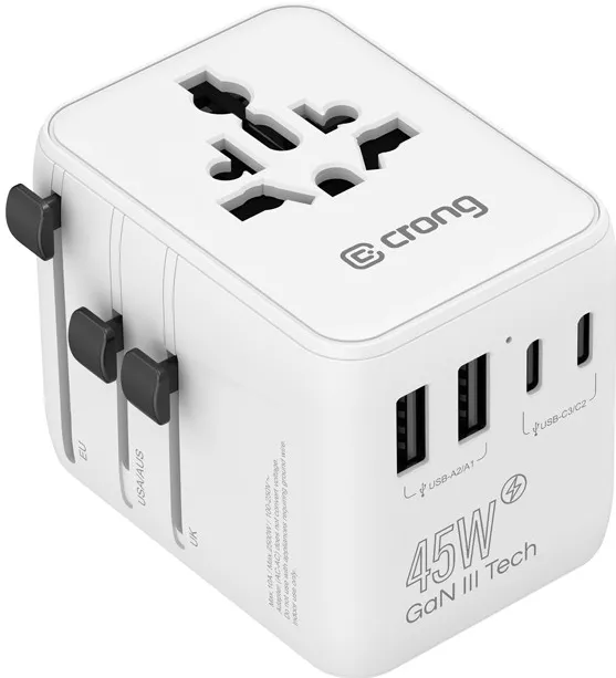 World Travel Adapter GaN 45W UK/EU/US/AU