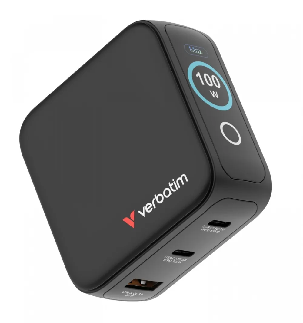 Mini GaN charger 100W TFT 2xUSB-C 1xUSB-A