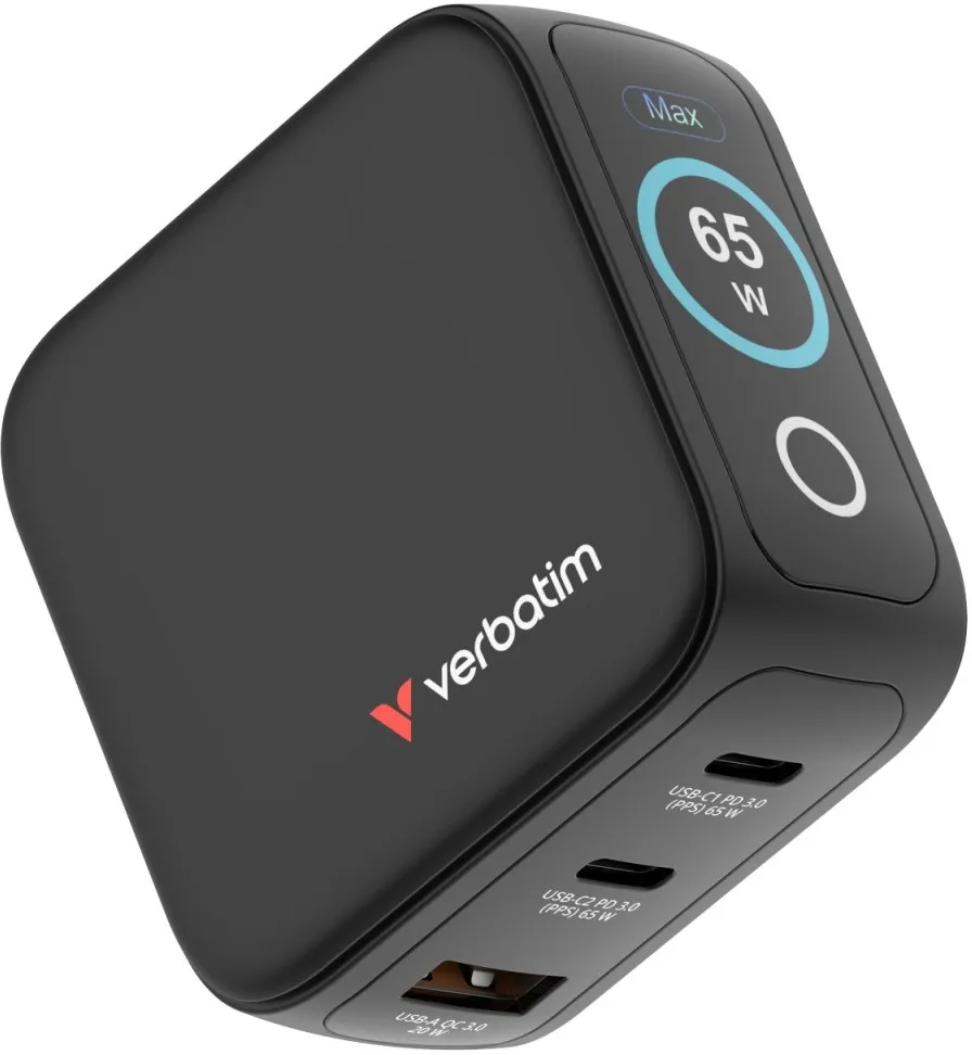 Mini GaN Charger 65W TFT 2xUSB-C EU/UK/USA