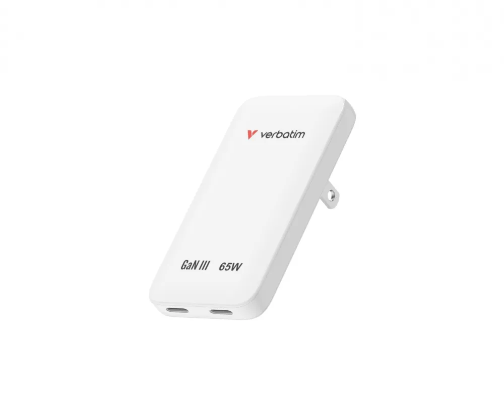 Incarcator retea VERBATIM Slim GaN 30281 65W 2x USB-C US/UK/EU alb