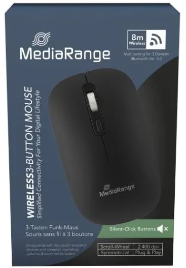 MediaRange optische 4-Tasten Funk-Maus, Mulitpairing, Sym, sw