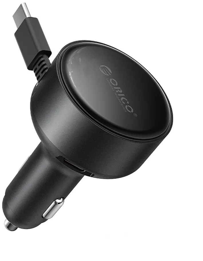 Incarcatoar auto rapid ORICO-FC-60-2C-BK-EP-HU, 60 W, dotat cu cablu USB-C retractabil