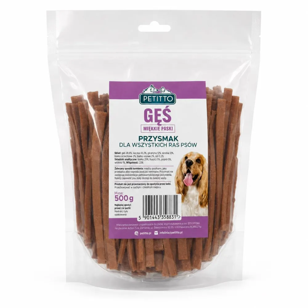 Recompensa pentru caini PETITTO fasii moi de gasca 500 g