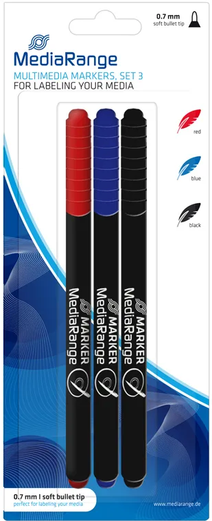 Set 3 markere pentru CD MediaRange MR701 rosu/negru/albastru