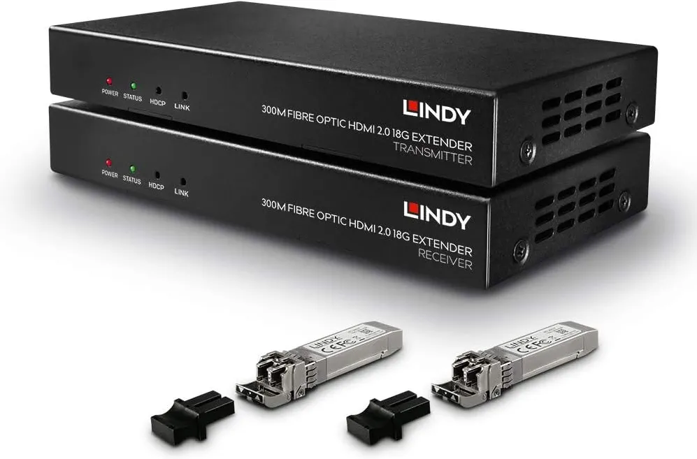 Extender HDMI 18G si IR fibra optica Lindy 300 m