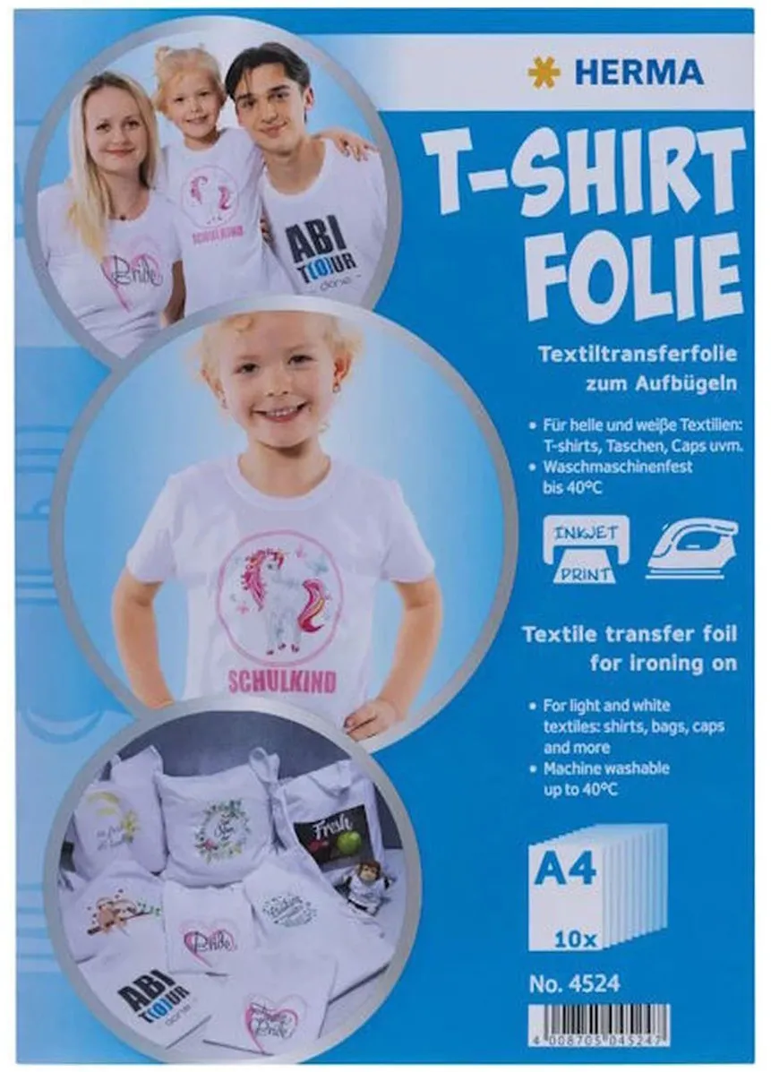 Folie transfer pentru tricouri Herma 4524 A4 pentru textile deschise si albe 10 coli