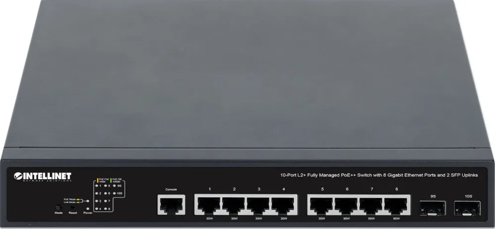 Switch Intellinet 10-Port L2+ Managed PoE++ 8x Gbit 2x SFP