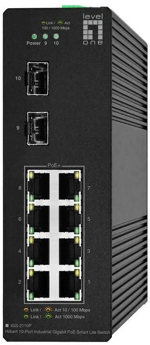 Switch industrial PoE+ Level One IGS-2110P Hilbert 8 porturi Gigabit 2 SFP 110W