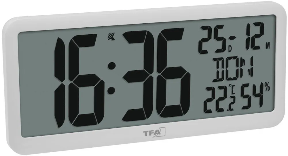 Ceas digital cu radio-control TFA 60.4525.02 cu afisaj climat interior alb