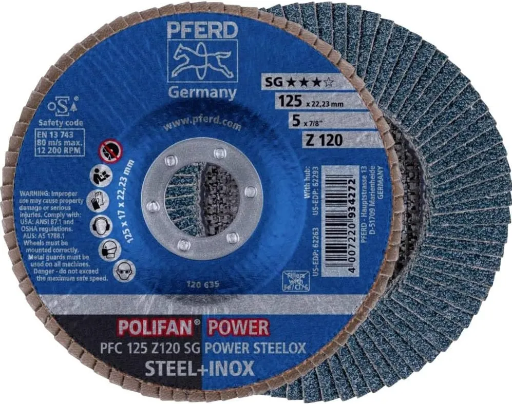 Disc lamelar PFERD Polifan pfc 125 Z120 sg power Steelox 125 mm