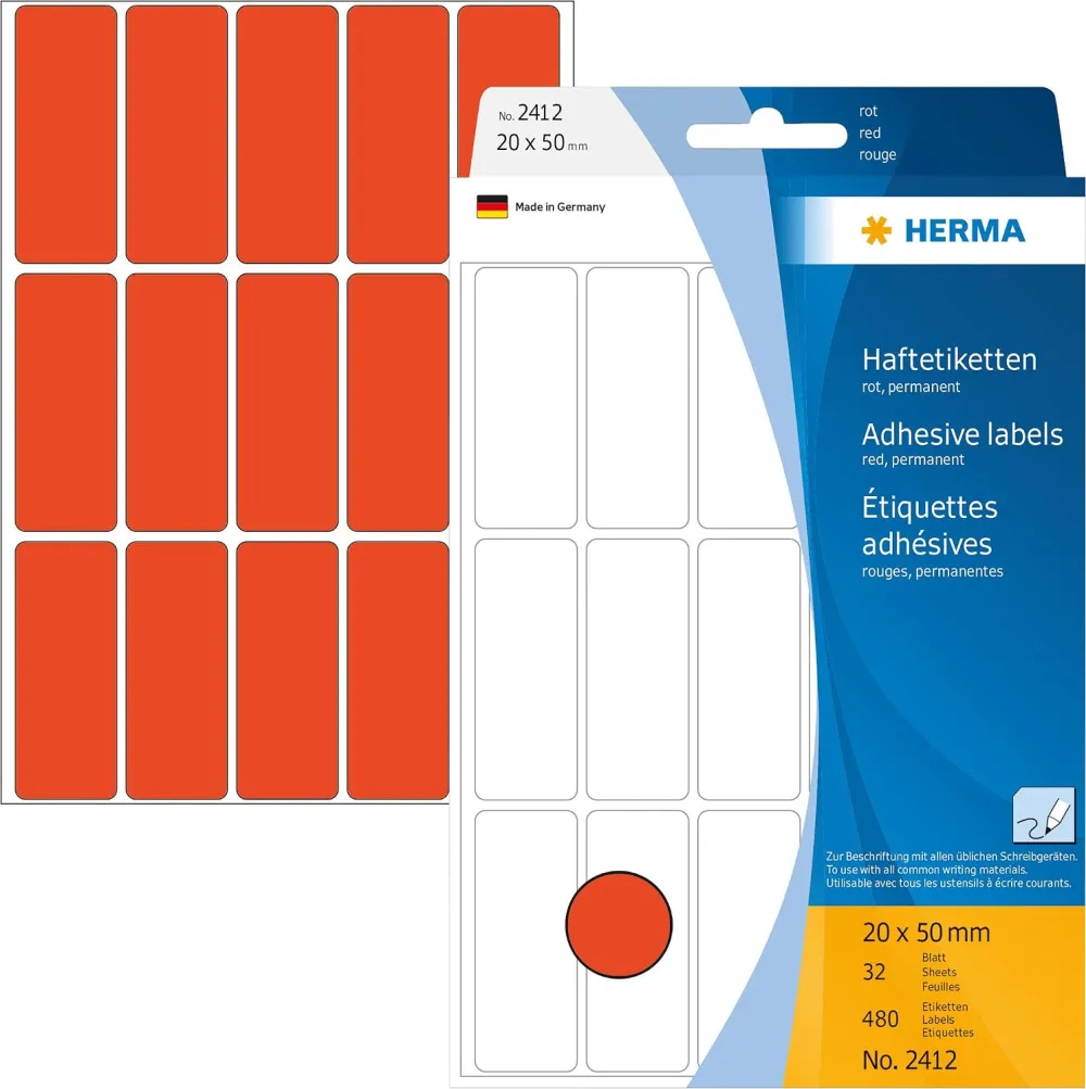 Etichete autoadezive multifunctionale Herma 2412 rosii 20x50 mm 480 buc