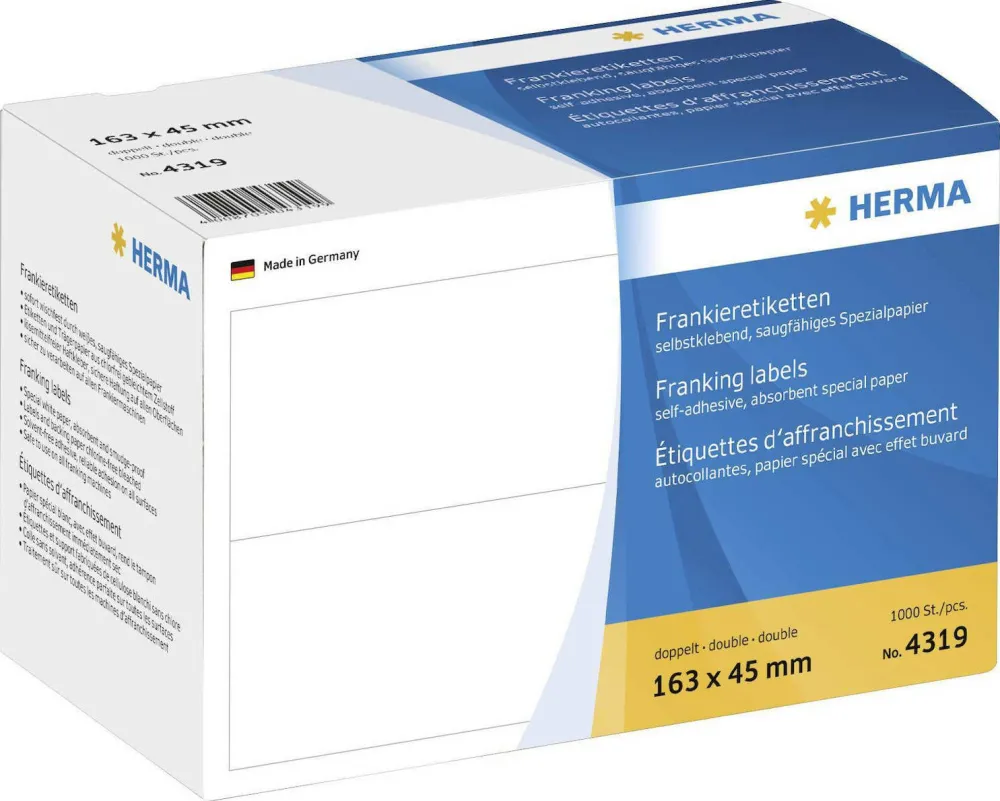 Etichete de francare autoadezive duble Herma 4319 163x45 mm 1000 buc