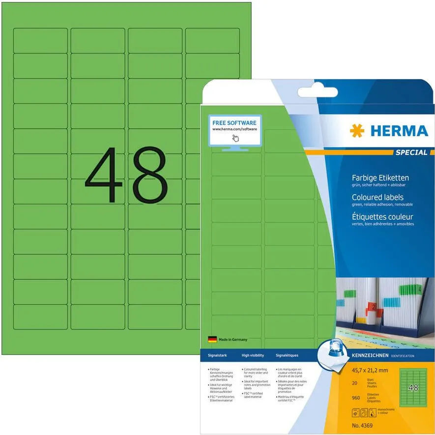 Etichete autoadezive Herma 4369 A4 verzi 45,7x21,2 mm 960 buc