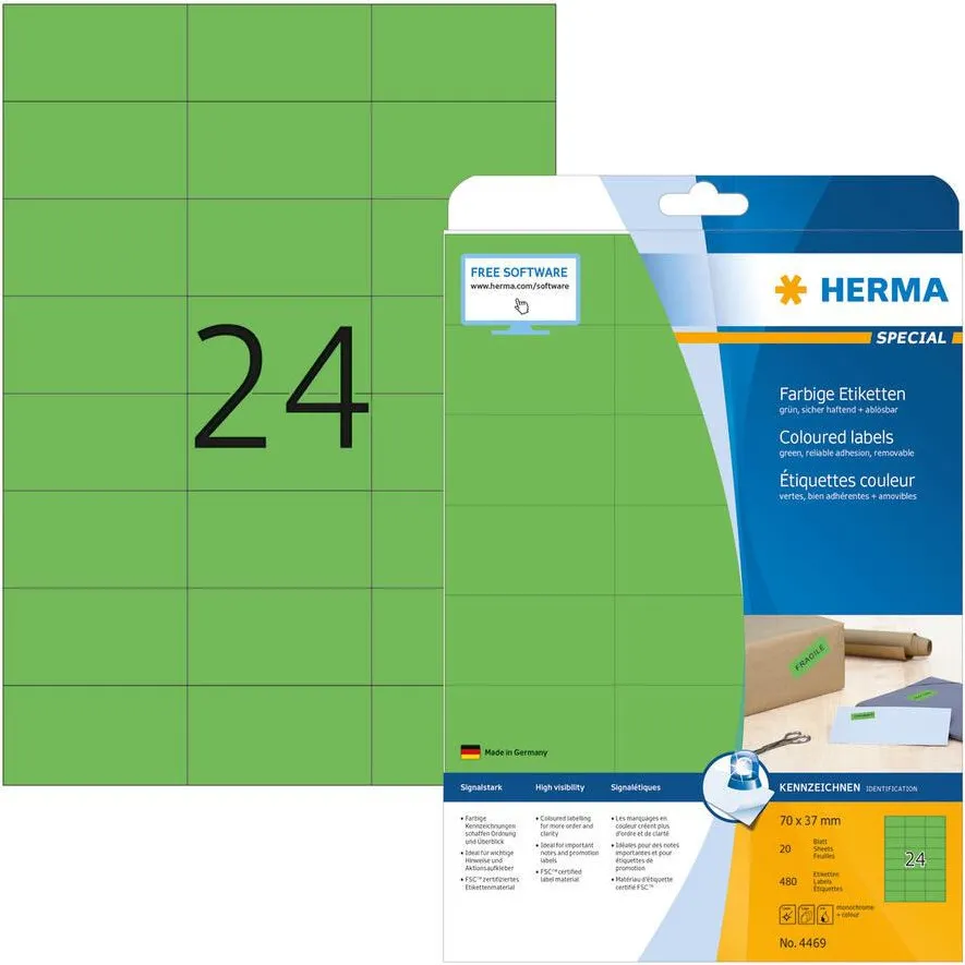 Etichete autoadezive Herma 4469 A4 verzi 70x37 mm 480 buc