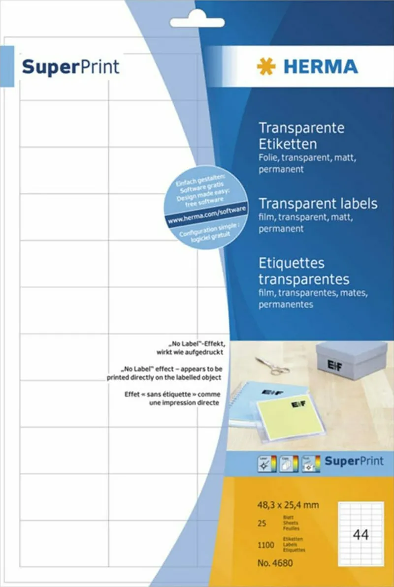 Etichete autoadezive Herma 4680 A4 transparente mate 48,3x25,4 mm 1100 buc