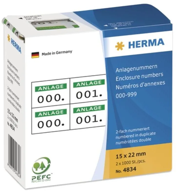 Etichete autoadezive numerotate Herma 4834 duble 15x22 mm imprimare verde 1000 buc