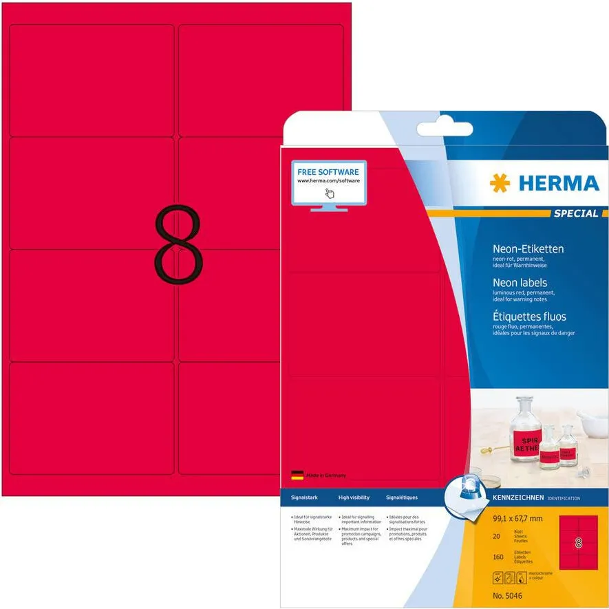 Etichete autoadezive Herma 5046 A4 rosu neon 99,1x67,7 mm 160 buc