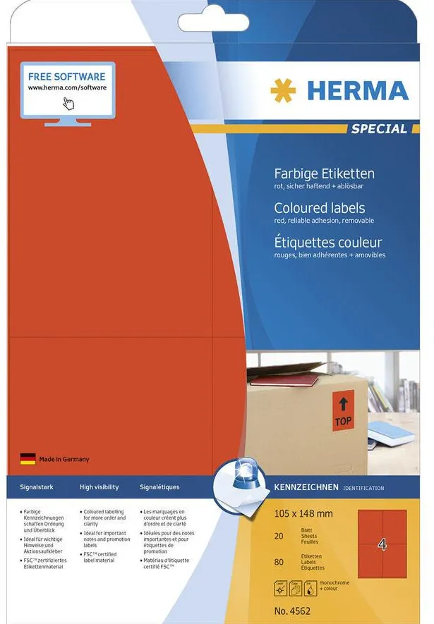 Etichete autoadezive Herma 4562 A4 rosii 105x148 mm detasabile 80 buc