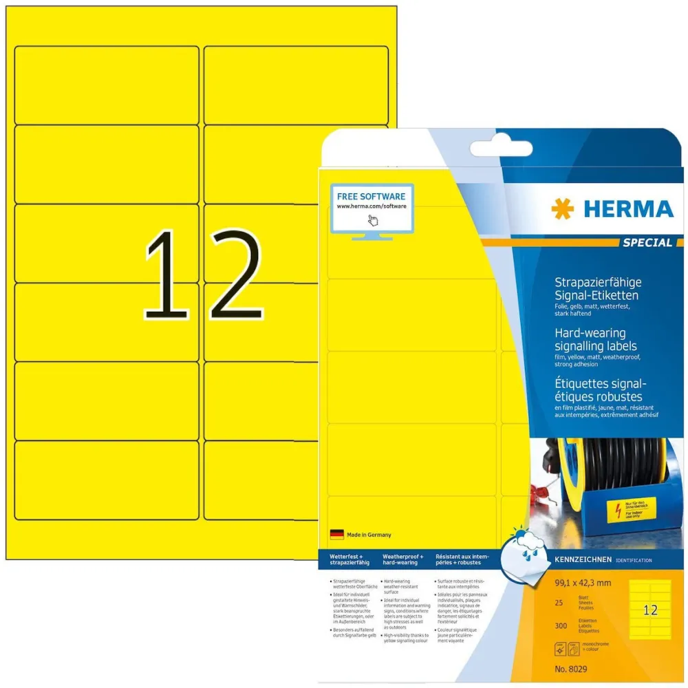 Etichete autoadezive de semnalizare Herma 8029 A4 galbene folie 99,1x42,3 mm 300 buc