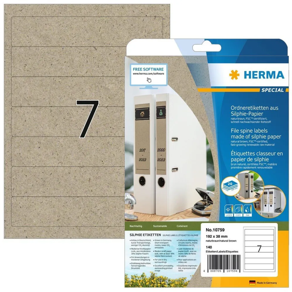 Etichete autoadezive pentru bibliorafturi Herma 10759 Silphie A4 192x38 mm 140 buc