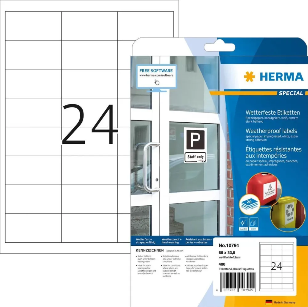 Etichete autoadezive rezistente la intemperii Herma 10794 A4 66x33,8 mm 480 buc