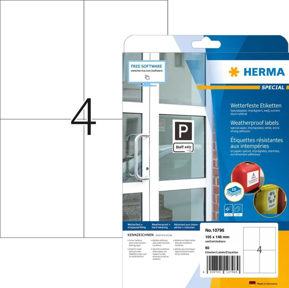 Etichete autoadezive rezistente la intemperii Herma 10796 A4 105x148 mm 80 buc